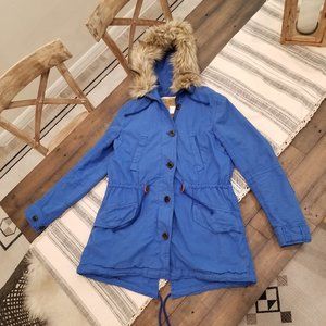 Gap Faux Fur Trimmed Hooded Parka, Blue, Small, Gently Used